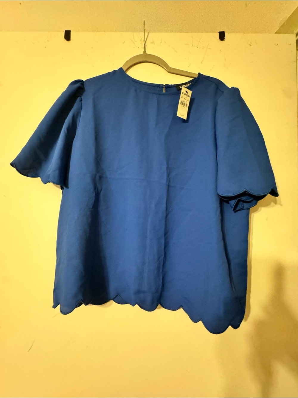 Express Royal Blue Scallop-Hem Short Sleeve Blouse